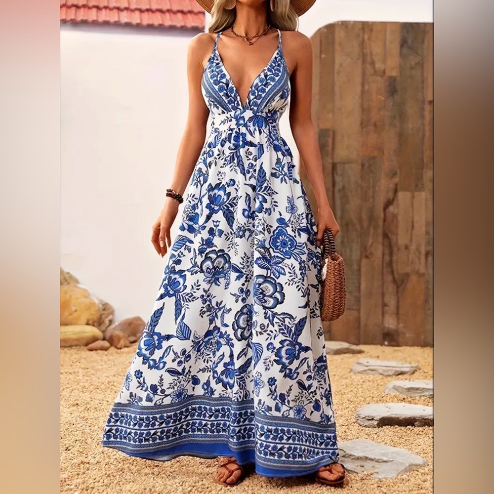 Blue Floral Maxi Dress NWOT